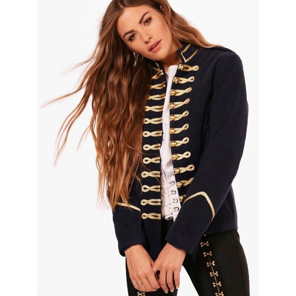 Boohoo Jackets & Blazers - BOOHOO Navy Blue Military Jacket Gold Detail NWT
